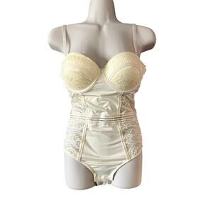 Bodysuit Bustier Lace Lingerie Open Back Yellow Medium